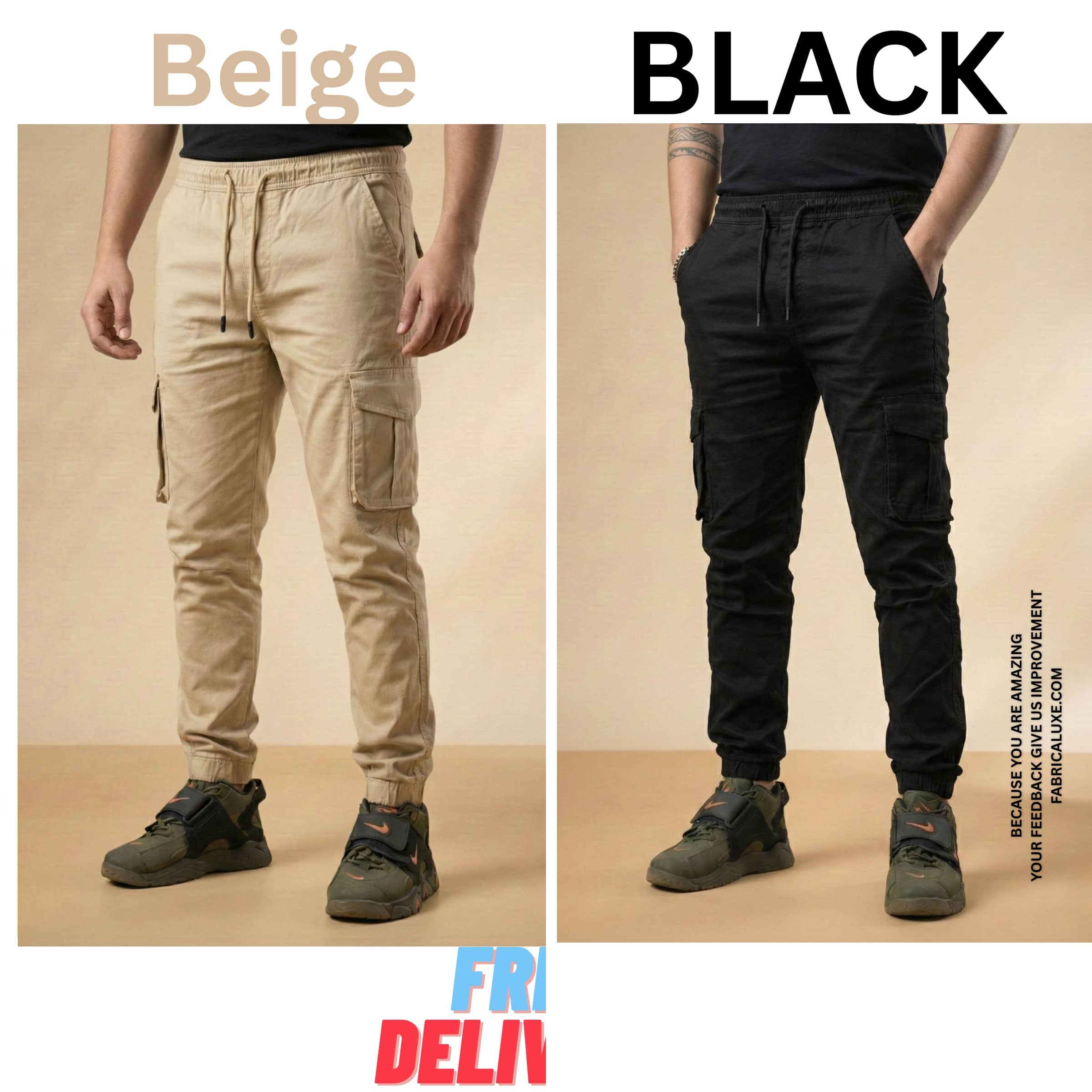 2 pcs combo Cream and Khaki color 6 pocket cargo pant